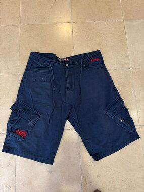 Vintage COOGI Men's Navy Cargo Shorts with Red Accent Embroidery